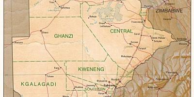 نقشه بوتسوانا نشان دادن شهرها و روستاها